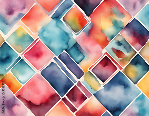 Abstract hand drawn geometric watercolor art illustration, wallpaper, carpet background