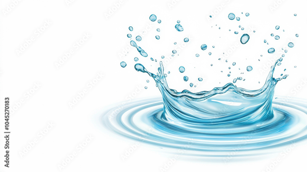 A splash of water creates ripples, showcasing the dynamic movement and beauty of liquid in motion against a clean white background. A splash of water creates ripples, showcasing the dynamic movement and beauty of liquid in motion against a clean white background.