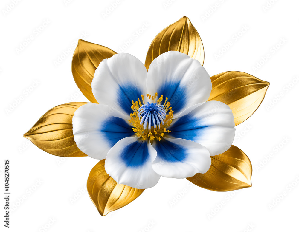 white and blue flower isolated on transparent background	