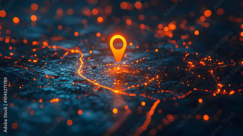 Digital Map Interface Featuring a Single Location Pin Symbol on a Modern User Interface Background Digital Map Interface Featuring a Single Location Pin Symbol on a Modern User Interface Background