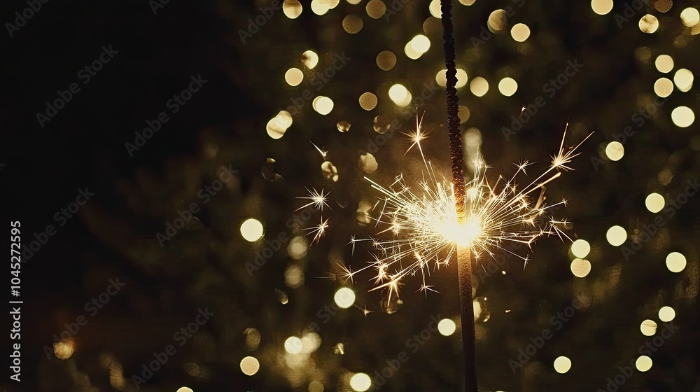 Obraz premium Sparkler Glowing Against Blurred Holiday Lights