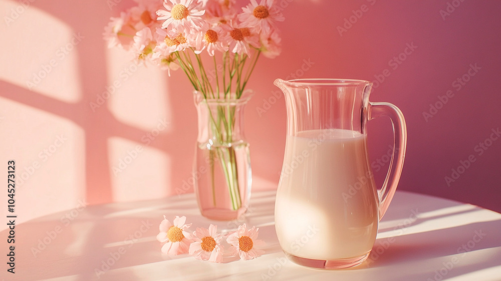 Glass of milk, jug of milk.