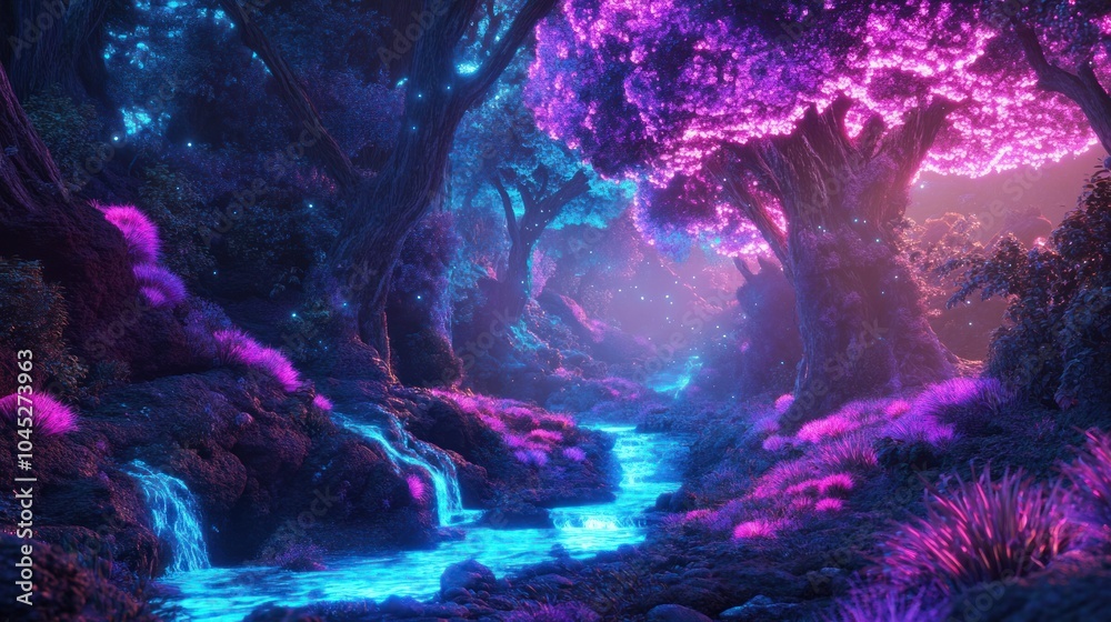 Dreamy neon glow with surreal lighting effects, creating a fantasy-like scene. Dreamy neon glow with surreal lighting effects, creating a fantasy-like scene.