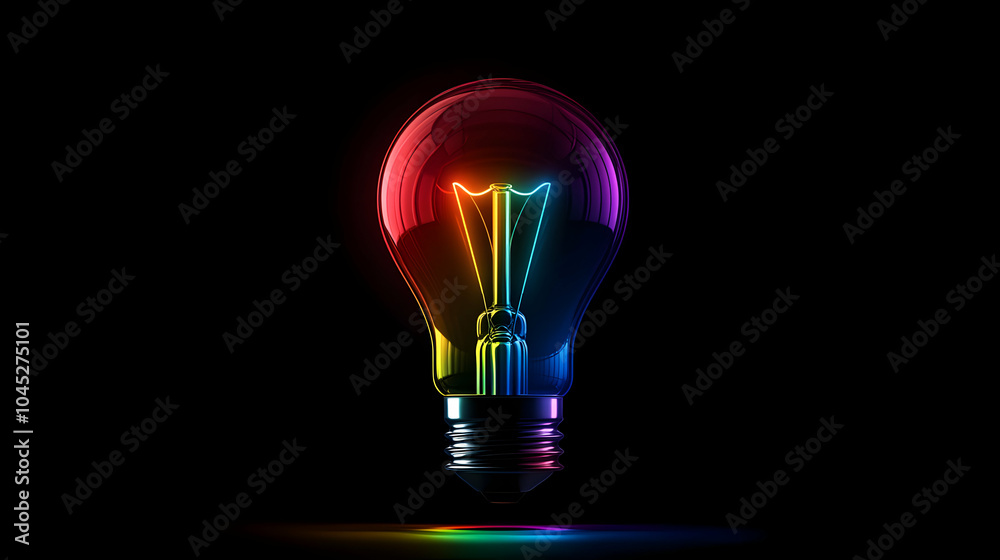 Glowing Rainbow Lightbulb in Minimalist Design Setting with Soft Ambient Lighting Glowing Rainbow Lightbulb in Minimalist Design Setting with Soft Ambient Lighting