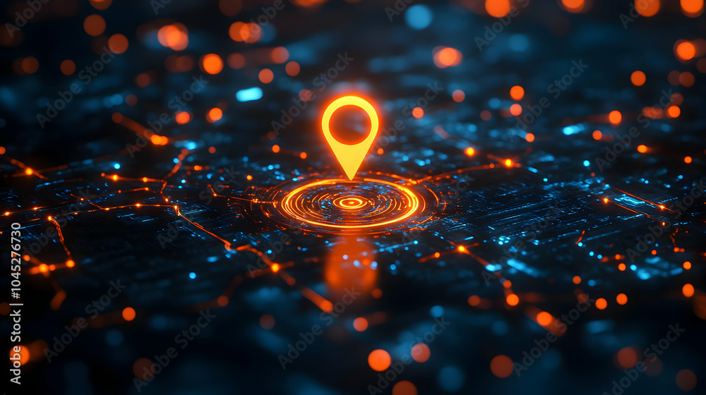 High-Tech Digital Map Featuring a Single Pinpoint Symbolizing Artificial Intelligence Technology