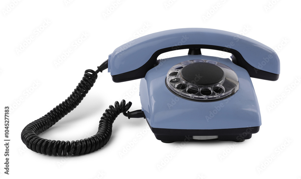 Old light blue telephone with rotary dial isolated on white Old light blue telephone with rotary dial isolated on white