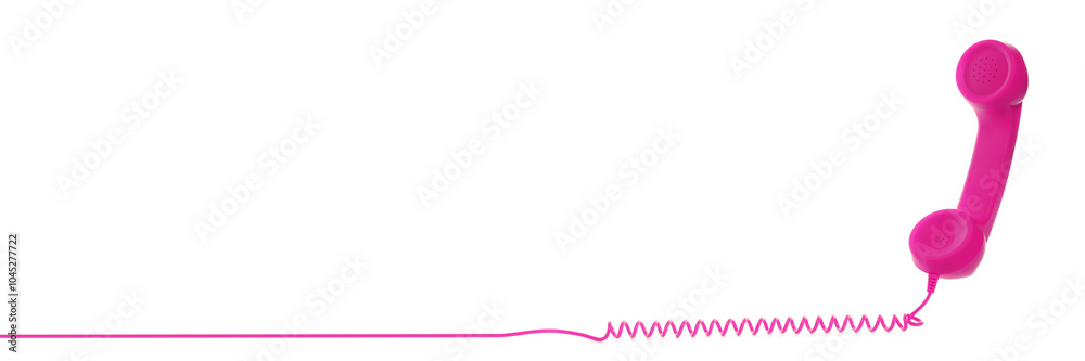 Pink corded telephone handset on white background. Banner design with space for text Pink corded telephone handset on white background. Banner design with space for text