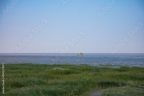 Hengsha Island, Shanghai - Seaside scenery against a blue sky photo