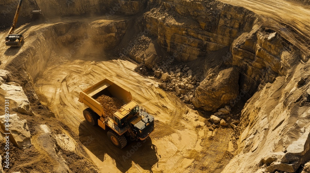 Heavy Machinery in Mining Operation at Quarry Site Heavy Machinery in Mining Operation at Quarry Site