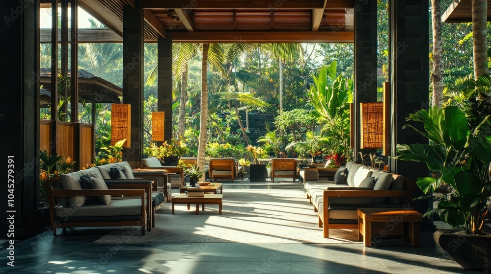 Fototapeta premium Serene Tropical Lounge with Natural Light