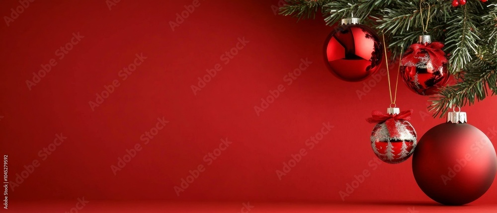Festive Christmas tree adorned with red balls and decorations