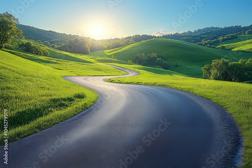 An empty road on a bright sunny day. Generative AI