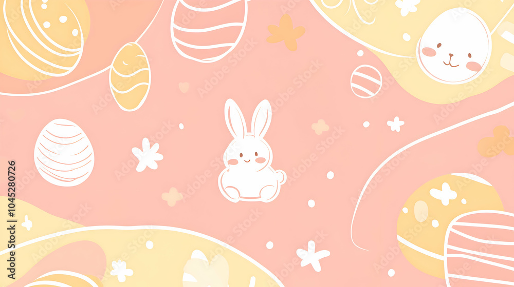 A playful Easter background with simple line art of bunnies and eggs, drawn in white outlines on a soft pastel backdrop, creating a fun and joyful feel A playful Easter background with simple line art of bunnies and eggs, drawn in white outlines on a soft pastel backdrop, creating a fun and joyful feel