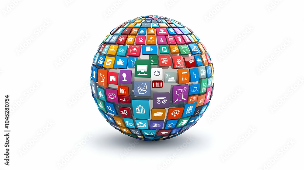 3D Glossy Globe with Business Network Icons and Copy Space for Global Promotions, High Definition Image of Interconnected Icons on Plain Background, Ideal for Business Concepts, Marketing and Design 3D Glossy Globe with Business Network Icons and Copy Space for Global Promotions, High Definition Image of Interconnected Icons on Plain Background, Ideal for Business Concepts, Marketing and Design