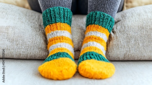 Cozy and colorful knitted socks perfect for relaxation and comfort at home ideal for chilly days and style enthusiasts