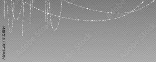 Christmas garland isolated on transparent background. Glowing colorful light bulbs with sparkles.Xmas, New Year, wedding or Birthday decor. Party event decoration. Winter holiday season element.