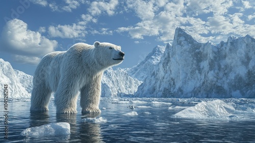 Global warming and its impact on the Arctic, showcasing glaciers melting and wildlife displacement. photo