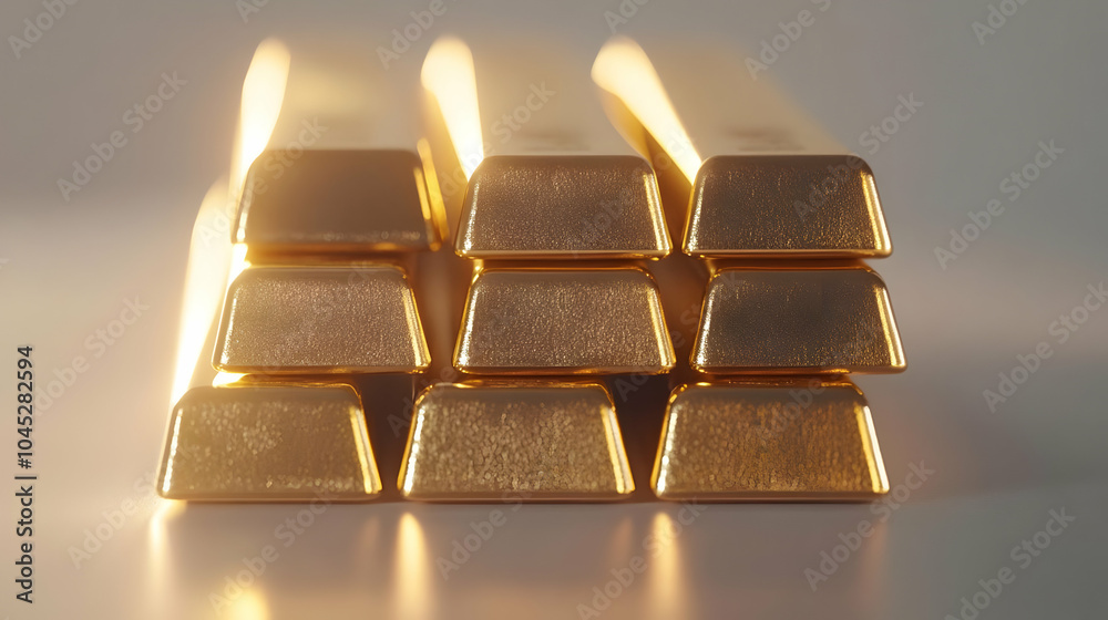 3D Gold Bar Stack with Secure Your Future Engraving, Iconic Close-Up of Gleaming Stacked Gold Bars, Perfect for Investment and Wealth Concepts, Panning Camera Reveals Centered Copy Space, Isolated on 