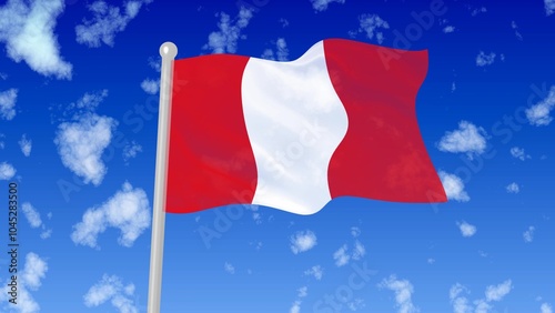 Flag of Peru flaying national flag in the sky photo