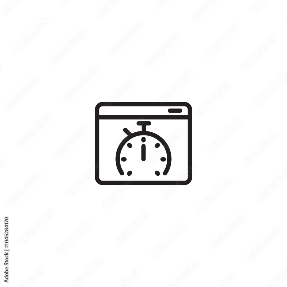 Website Speed Icon. A web browser icon with a stopwatch inside, representing website speed or loading time. Editable icon. Website Speed Icon. A web browser icon with a stopwatch inside, representing website speed or loading time. Editable icon.
