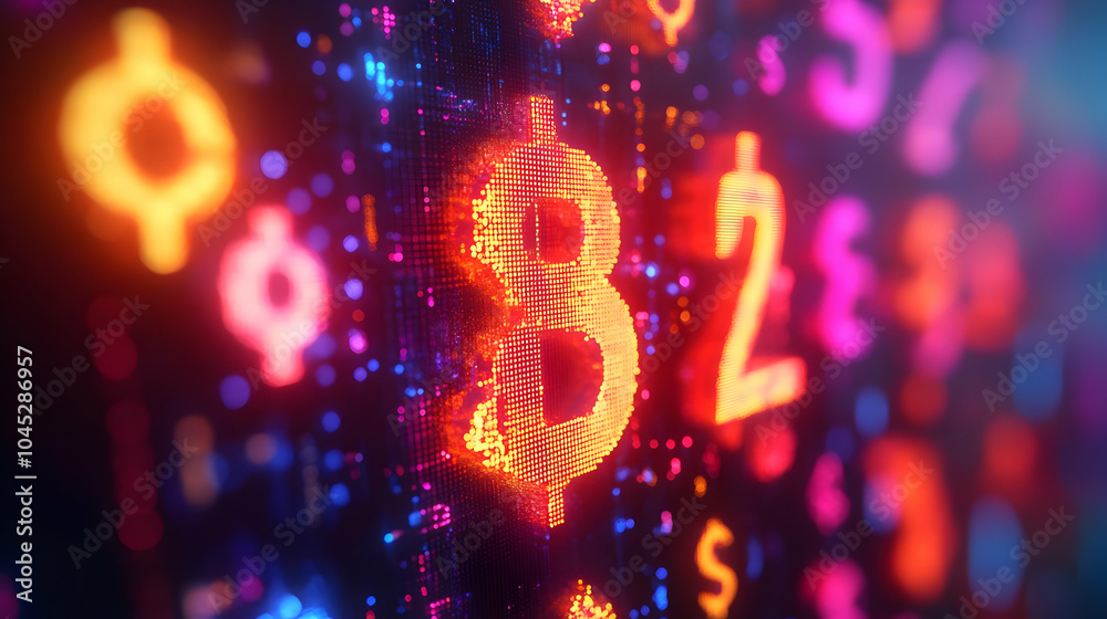 3D Macro Image Glowing Advertising Banner Currency Symbols Copy Space Financial Advertising Importance Bokeh Background Icon Isolated White