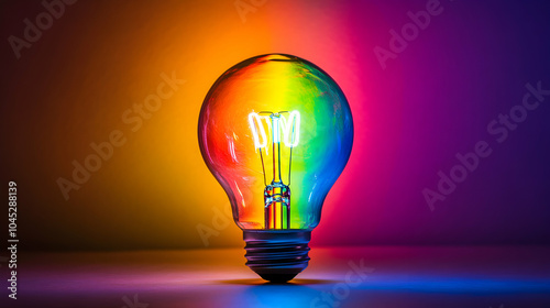 Colorful Abstract Lightbulb Representing Creativity with Rainbow Spectrum on a Dark Background