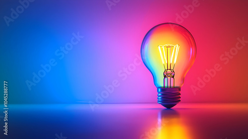 Colorful Abstract Lightbulb Glowing in Rainbow Hues Against a Minimalistic Background