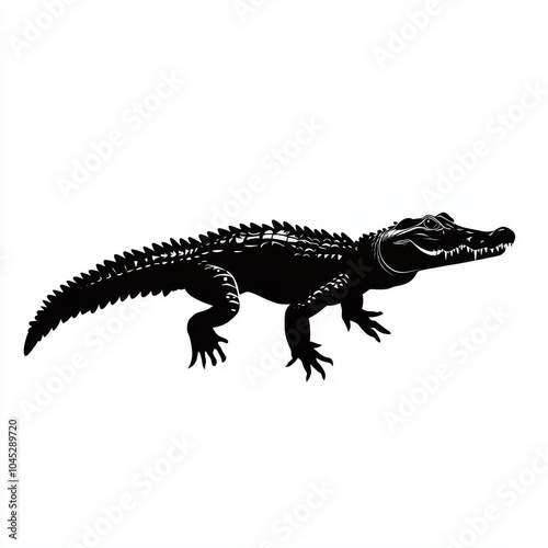 Silhouette vector illustration of a crocodile swimming, on white background, 2d flat illustration, suitable for wildlife-themed designs, adventure branding, and educational materials