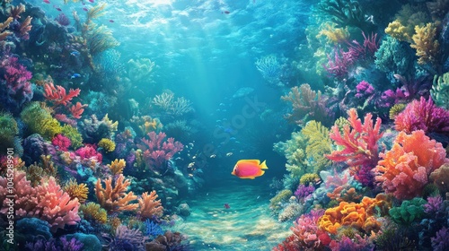 bright fish in crystal clear underwater scenery.