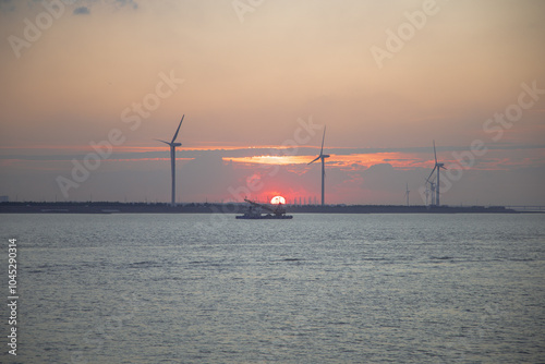 Hengsha Island, Shanghai - Sunset view on the sea photo