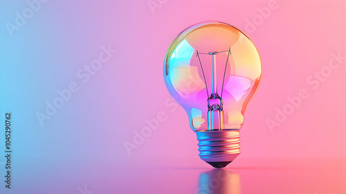Artistic Lightbulb Illuminated in Rainbow Colors on a Clean Background