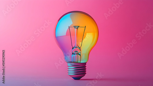 Artistic Lightbulb Displaying a Spectrum of Rainbow Colors Against a Minimalist Background