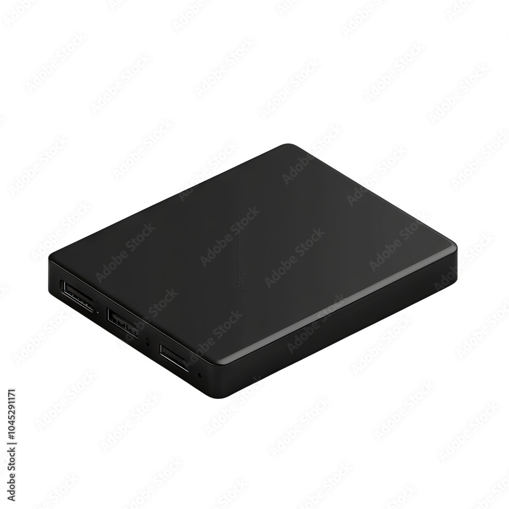 Fototapeta premium Black portable charger, isolated on white background