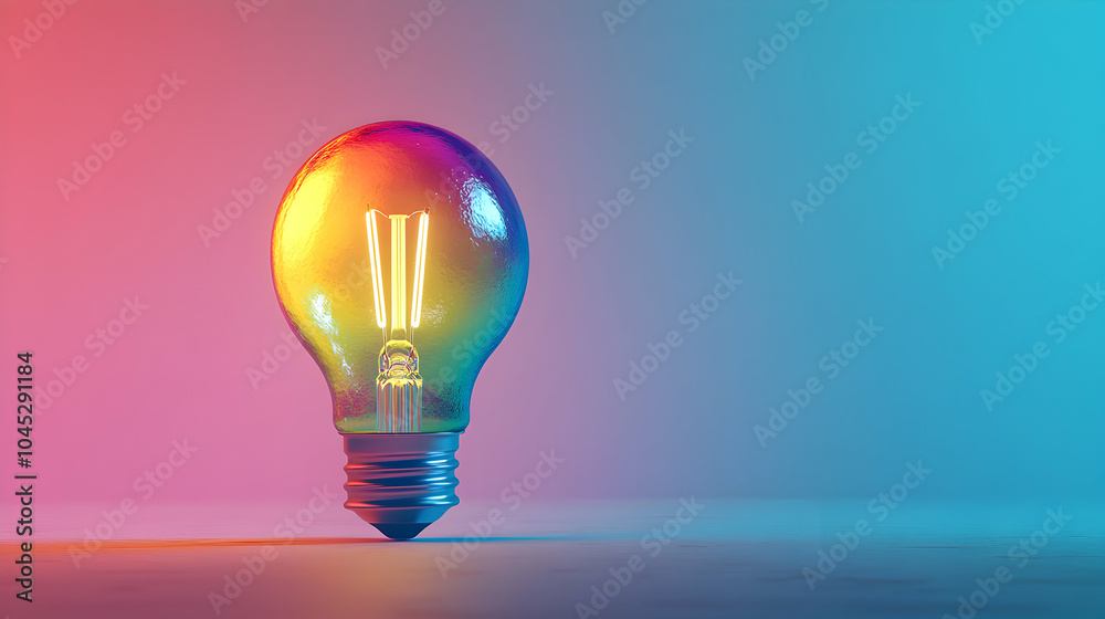 Artistic Rainbow-Colored Lightbulb on a Minimal White Background Artistic Rainbow-Colored Lightbulb on a Minimal White Background