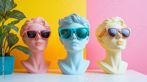Statues wearing fashion sunglasses.
