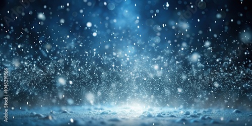 Snowstorm simulation with icy particles against dark wide-angle