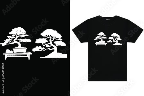 Silhouette vector tree bonsai fish elements