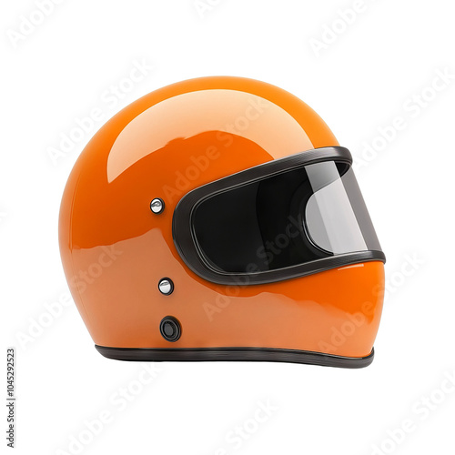 Orange motorcycle helmet with visor on white isolated background photo