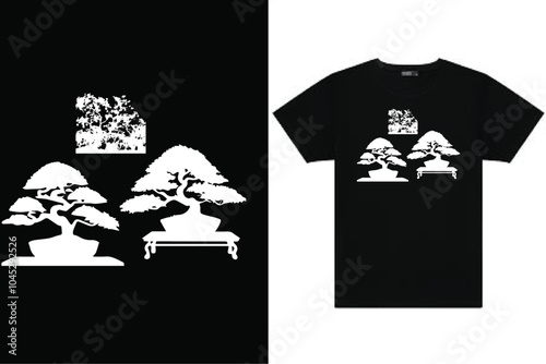 Silhouette vector tree bonsai fish elements