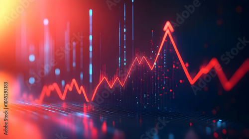 3D Soft Focus Financial Graph with Sharp Upward Arrow, Blurred Background Symbolizing Business Growth, Camera Tilt Upward Concept for Success in Finance, Icon on White Background