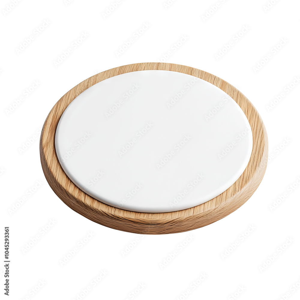Round wooden serving board with a smooth white surface. Round wooden serving board with a smooth white surface.