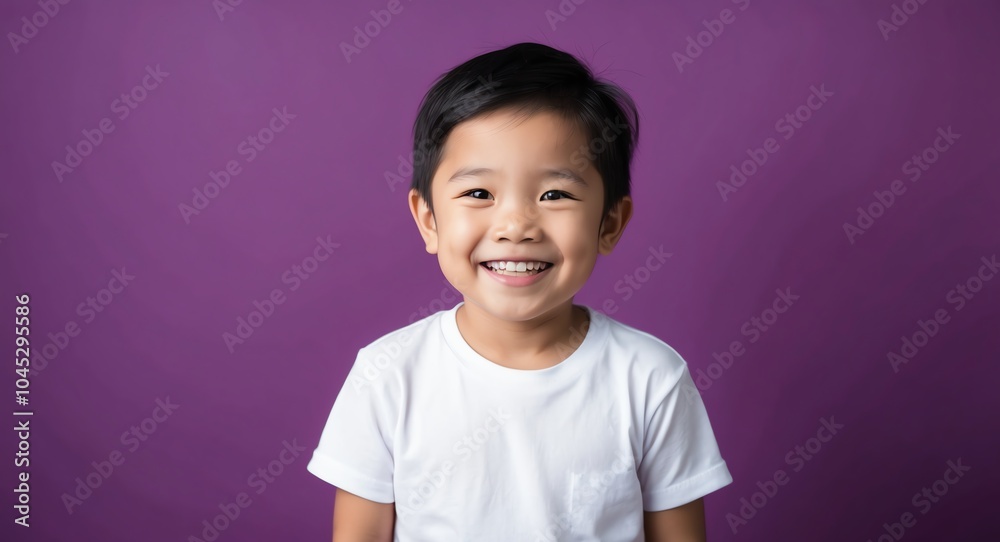 southeast asian kid boy purple background wearing plain white tshirt smiling happy portrait southeast asian kid boy purple background wearing plain white tshirt smiling happy portrait