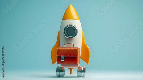 3D Vector Rocket Briefcase Business Startup Icon Dynamic Launch Image Infographic Bold Colors Sharp Lines Isolated White Background Entrepreneurial Ventures