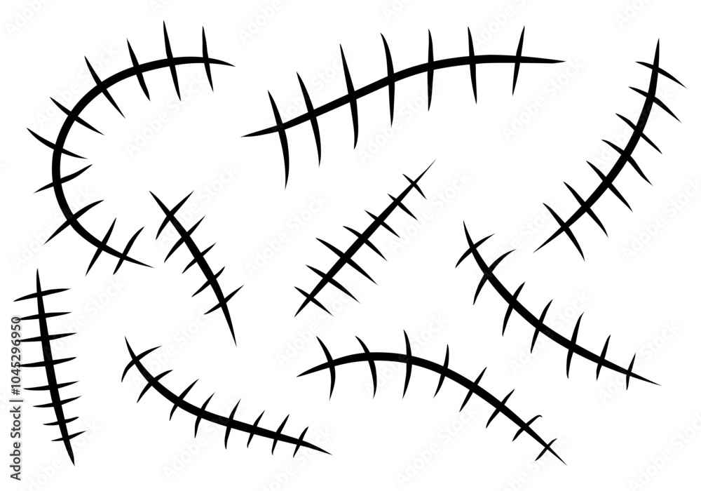 Obraz premium Hand drawn scar set. Stitches collection. Vector illustration