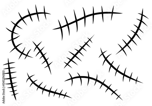 Hand drawn scar set. Stitches collection. Vector illustration