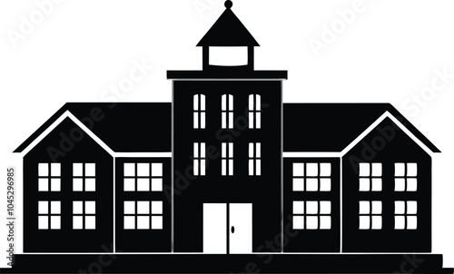 School building silhouette vector, university icon vector symbol, schoolhouse silhouette