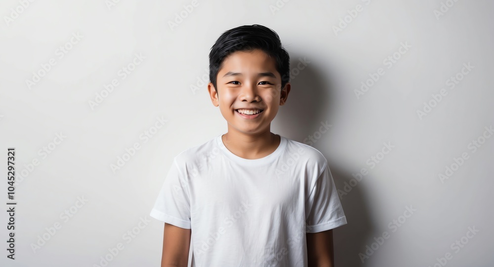 southeast asian teen boy white background wearing plain white tshirt smiling happy portrait southeast asian teen boy white background wearing plain white tshirt smiling happy portrait