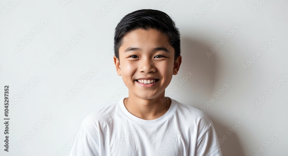 southeast asian teen boy white background wearing plain white tshirt smiling happy portrait southeast asian teen boy white background wearing plain white tshirt smiling happy portrait