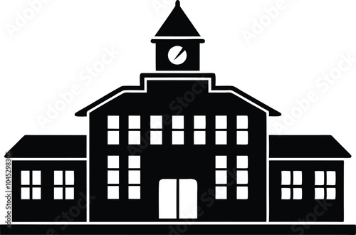 School building silhouette vector, university icon vector symbol, schoolhouse silhouette