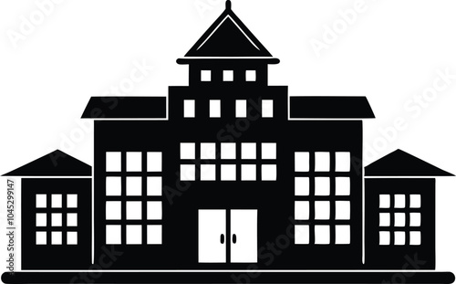 School building silhouette vector, university icon vector symbol, schoolhouse silhouette